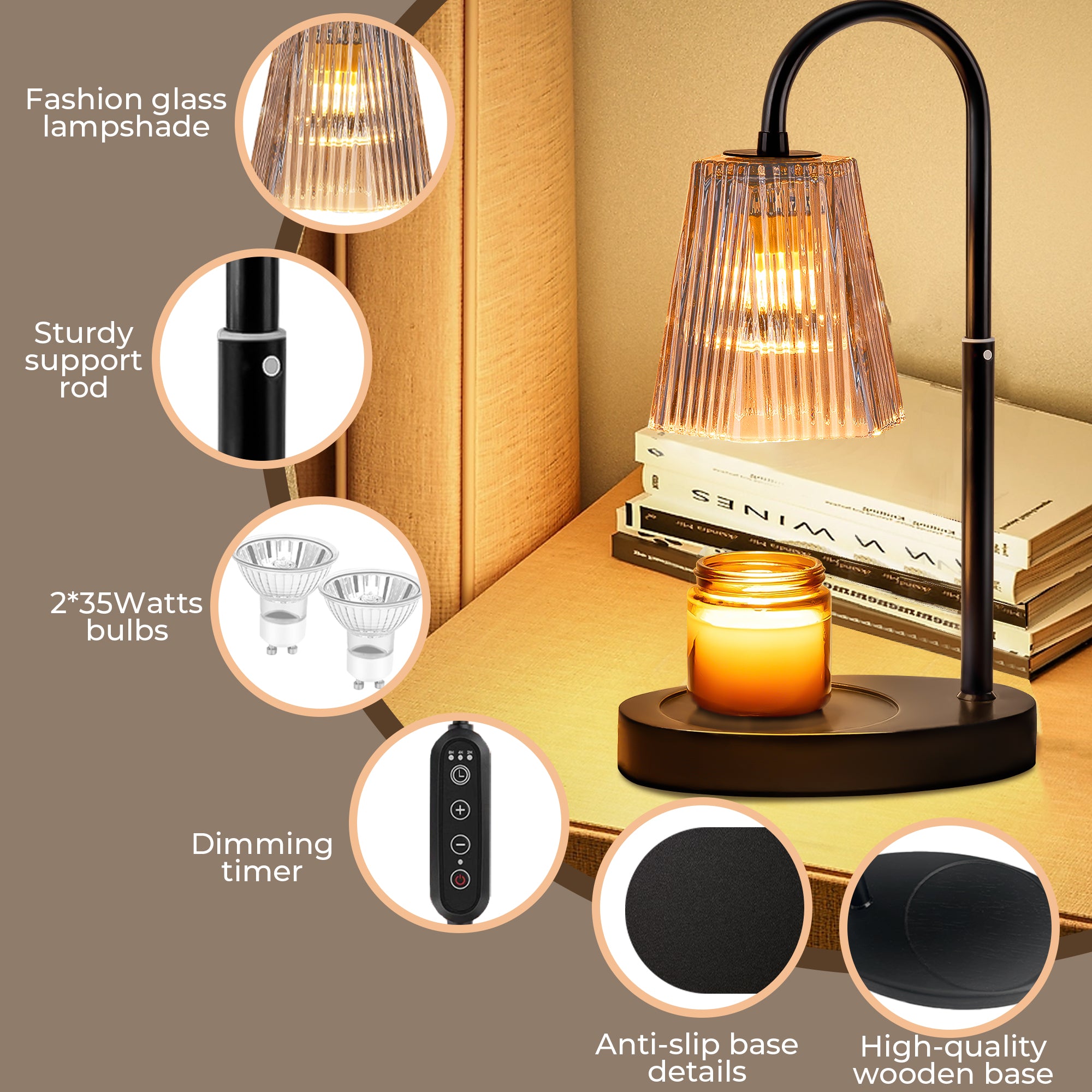 AOLIGO Candle Warmer Lamp, Tabletop with Timer and Dimmer, Adjustable Height, Flame-Free for Home Decor, Gift for Christmas