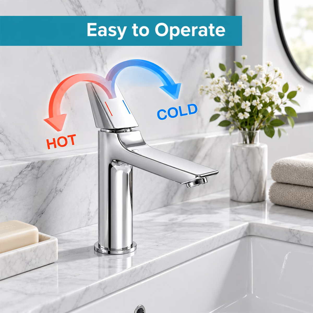 LZSDS Bathroom Faucet Single Handle, Hot Cold Dual Control Water Saving with Honeycomb Aerator and Thickened Handle