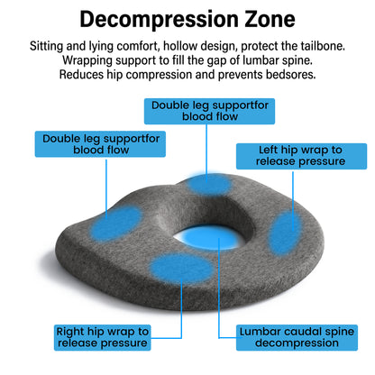 LZSDS Donut Pillow Seat Cushion, Memory Foam Support Pillow for Wheelchair Office Chair, Washable Cover, Non-Slip Bottom, Dark Gray