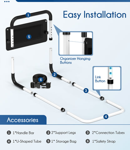 BOKYAN Bed Assist Rail for Seniors, for Elderly Adults Adjustable Safety Guard, with Storage Bag and Fixing Strap