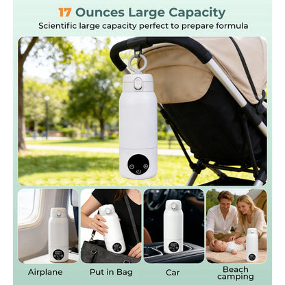 RUPOUN 17oz Large Capacity Cordless Portable Bottle Warmer - Baby Milk Warmer for Breast Milk, Formula & Water, Travel & Outdoor Use, White