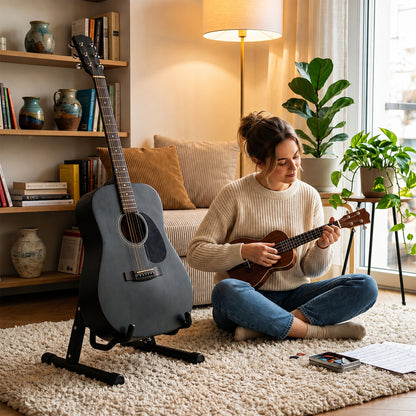 MORSUMA Foldable Guitar Stand, Thickened Metal A-Frame Bracket, Black, 1-Pack