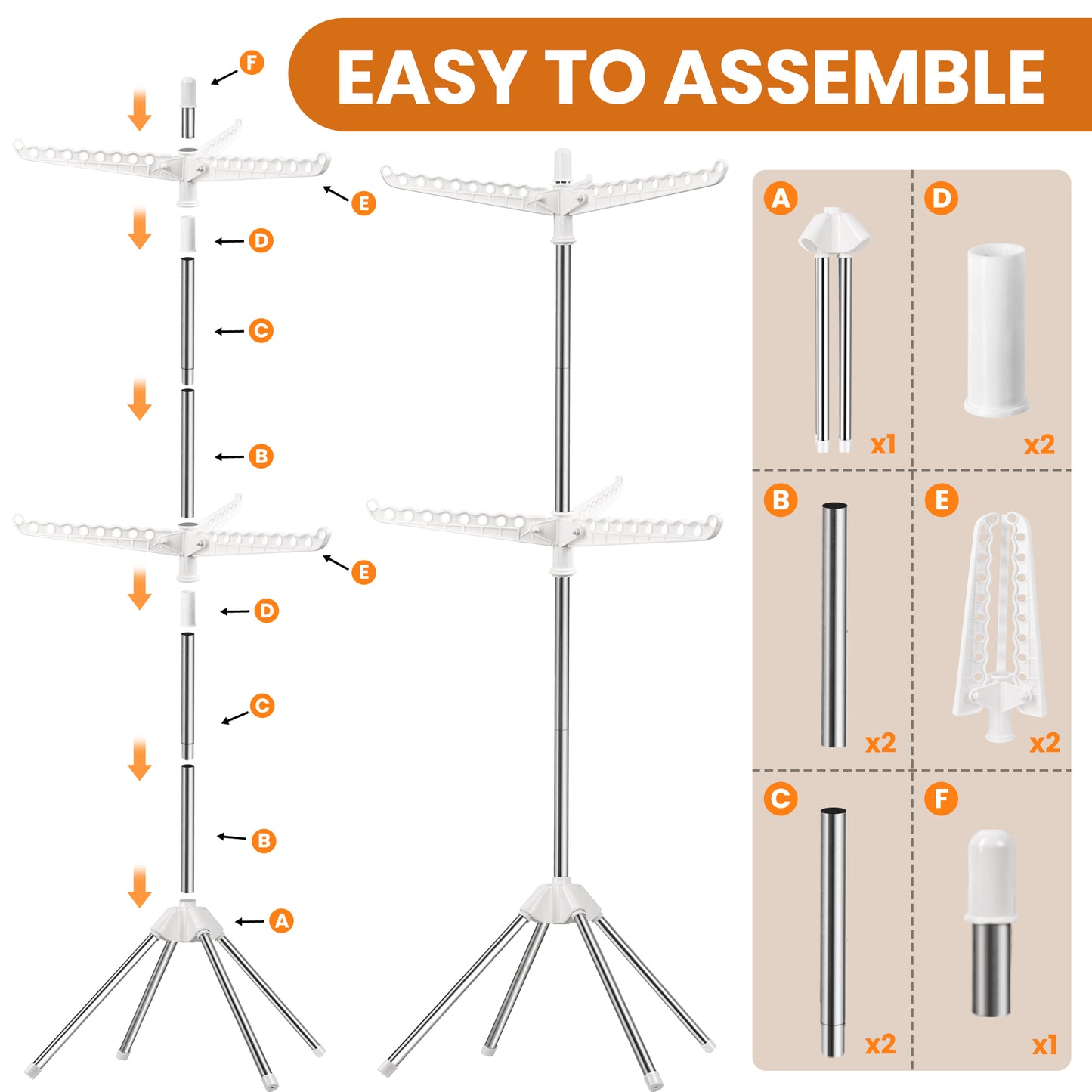 WEEUSE Clothes Drying Rack, Space Saving and 2-Tier Design, 6 Rotating Arms, Stainless Steel Frame with Quad Base, 74.8 in Height