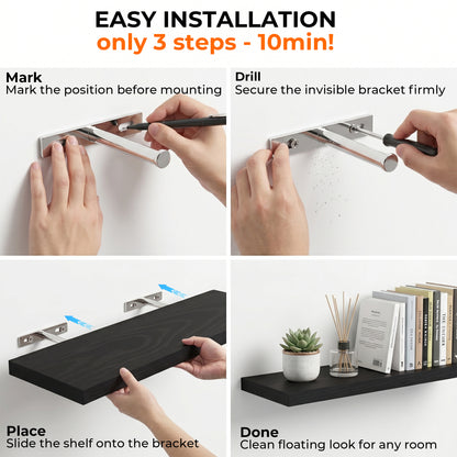 Riousery Floating Wall Shelves, Set of 3, 15.7" x 5.9" x 0.6", Black MDF Wood Wall Mounted Shelves for Bedroom, Bathroom, Living Room, Kitchen Storage & Display