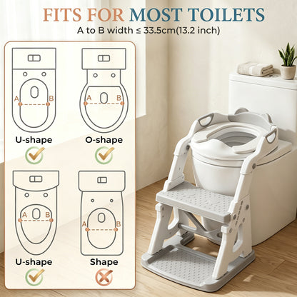 QRNYYOE Adjustable Potty Training Seat with Step Stool, Toddler Toilet Seat with Anti-Slip Step Ladder, Splash Guard for Boys & Girls, Space-Saving Foldable Design, Gray