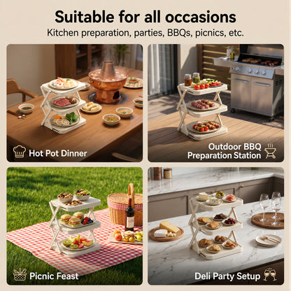 Alylo Kitchen Countertop Plate Organizer and Foldable Food Prep Rack, 3-Tier, ABS Plastic