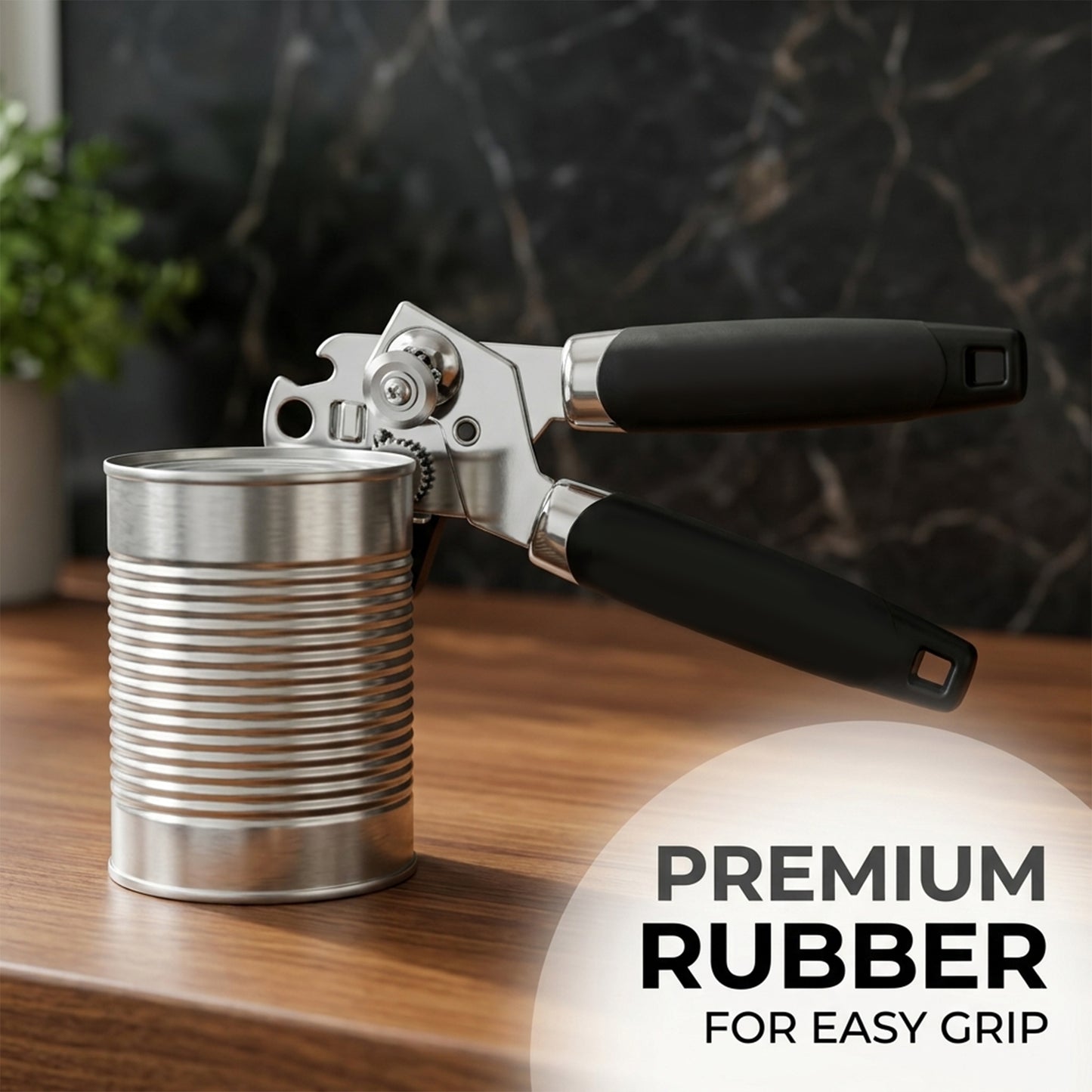 M Buder Can Opener Manual, Stainless Steel Can Opener with Smooth Edge, Ergonomic Handle, Black