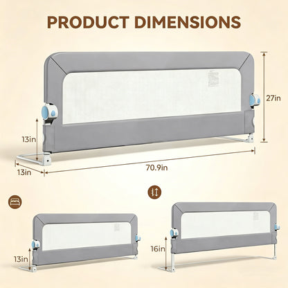 Bed Rails for Toddlers, Baby Bed Rail Guard Foldable Toddler Bed Rail (Gray, 71in Sizes)