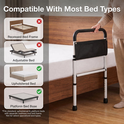 YCPINGC Bed Assist Rails for Seniors, Adjustable Bed Rails for Elderly Adults with Safety Guard, Storage Bag, Fixing Strap, Grounding
