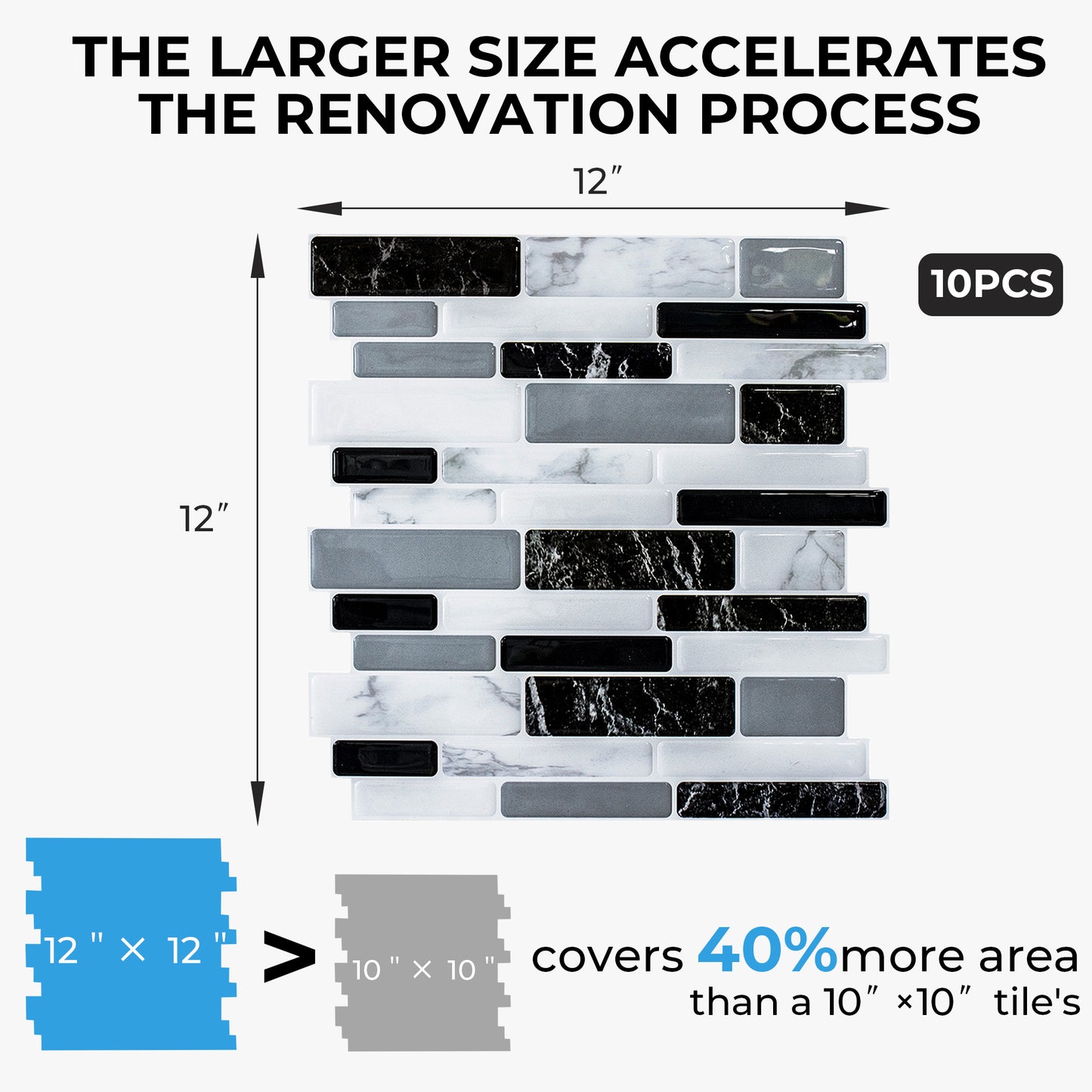 AOLIGO Peel and Stick Backsplash, Peel and Stick Backsplash for Kitchen, Self Adhesive Marble Grey Wall Tile (12" x 12" per Sheet, pack of 10pcs)