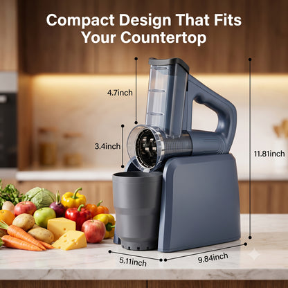 M Buder Electric Cheese Grater, 5 Blades Electric Grater for Home Kitchen, One-Touch Control Electric Cheese Shredder , Mandoline Slicer, Battery Digital Display, Gray