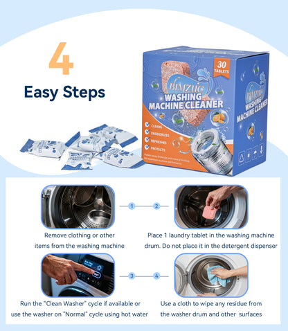 BIMZUC Washing Machine Cleaning Tablets, 30 Tablets , Deep Cleans Washing Machine Grime, Large Capacity, Orange Scent