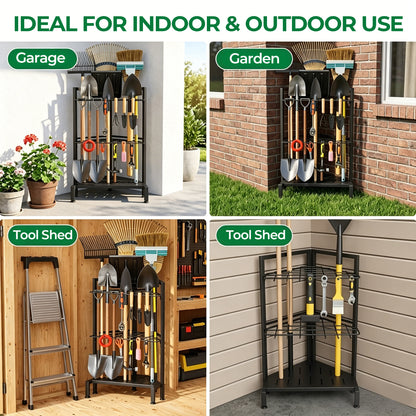 Riousery Garden Tool Organizer, Heavy Duty Metal Yard Tool Tower Rack with 34 Storage Slots & 14 Hooks for Garage Organization and Storage
