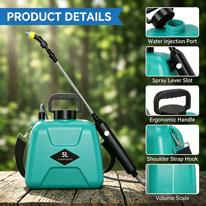OHHANI Battery Powered Sprayer, 5L Cordless Electric Portable Garden Sprayer with USB Rechargeable Handle Telescopic Wand 4 Nozzles,  for Lawn Garden