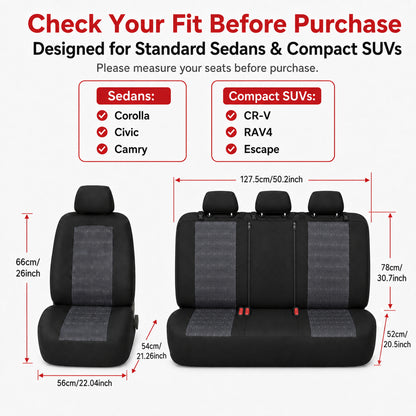 FLORAY Universal Car Seat Covers Full Set for Sedans & Compact SUVs, Airbag Compatible Auto Seat Protectors, Front & Rear Bench, Black
