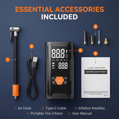 MORSUMA Cordless Portable Air Compressor 150 PSI 3000mAh with LED Light, Black and Orange