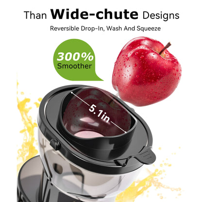 Casualife Cold Press Juicer, 800W Masticating Juicer with 5.4" Wide Feed Chute, High Juice Yield, Easy to Clean, Black