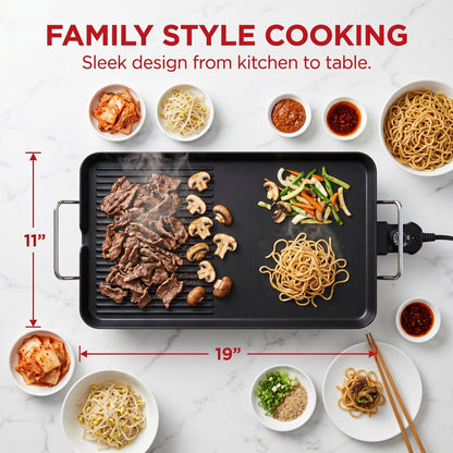 CASUALIFE 2-in-1 Electric Griddle & Indoor Grill, Non-Stick Large Cooking Surface with 5 Adjustable Temperature Controls for Pancakes, BBQ and Burgers, Black