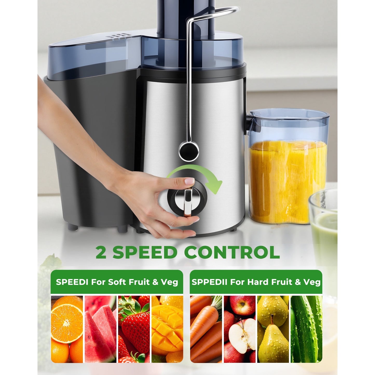Electric Juicer Machine, 3″ Wide Feed Chute for Whole Fruits & Vegetables – Easy-Clean Design, Silver