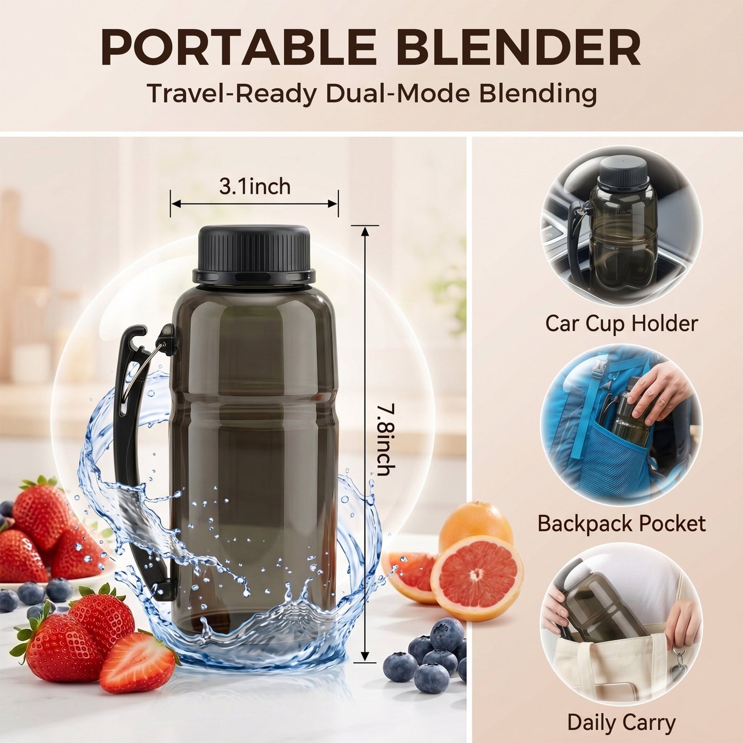 Casualife 22oz Portable Blender for Shakes and Smoothies, BPA-Free Personal Juicer with Pulse Mode, 6-Leaf Blades & Nut Grinder Cup