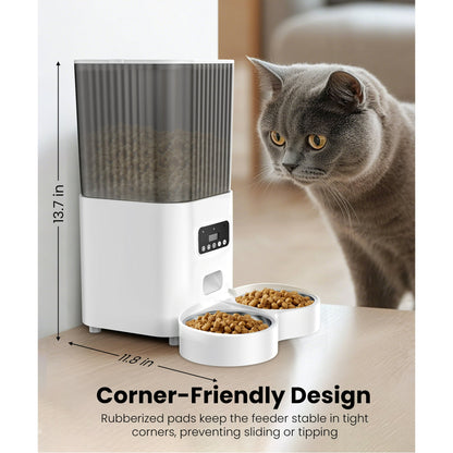 Automatic Cat Feeders for 2 Cats, Timed Auto Feeder Cat Food Dispenser, White, 5L with Double Bowls