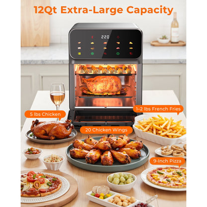 Casualife Air Fryer Oven 12 Qt Max 400F for Cooking, 10 Presets Fry Touch Panel Easy View Window, New BlackCasualife Air Fryer Oven 12 Qt Max 400F for Cooking, 10 Presets Fry Touch Panel Easy View Window, New Black