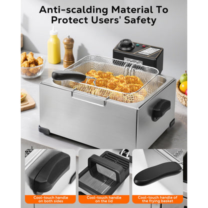Casualife Deep Fryer with Dual Baskets, 6QT Electric Fryer with Adjustable Temp & Timer, Nonstick Tank for Chicken & Fries