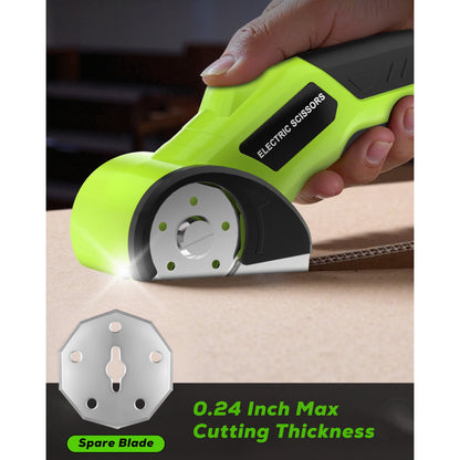 HOTREE Cordless Electric Scissors, 4V Rechargeable Cutter with Safety Lock and LED for Fabric, Cardboard, Plastic, and Leather