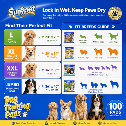 Sunypet Puppy Pads Disposable Dog Potty Training Pads, Quick Dry, Ultra Absorbent, L 23"x23", 100ct