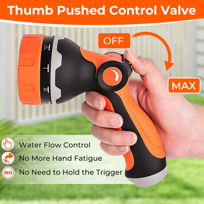 OHHANI Hose Nozzle with 10 Spray Patterns, Thumb Control High, Pressure Garden Hose Nozzle for Car Washing, Watering Plants and Lawns