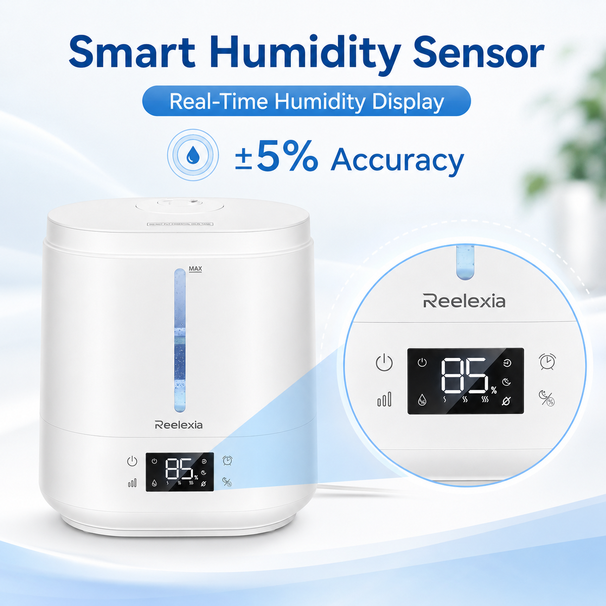 Reelexia 6L Top Fill Humidifiers for Bedroom, Desk Quiet Supersized Cool Mist Humidifiers for Large Room, Air Humidifier for Home, Night Light, Ultrasonic