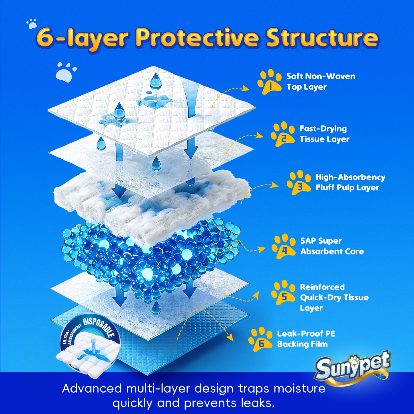 Sunypet Puppy Pads Disposable Dog Potty Training Pads, Quick Dry, Ultra Absorbent, L 23"x23", 100ct