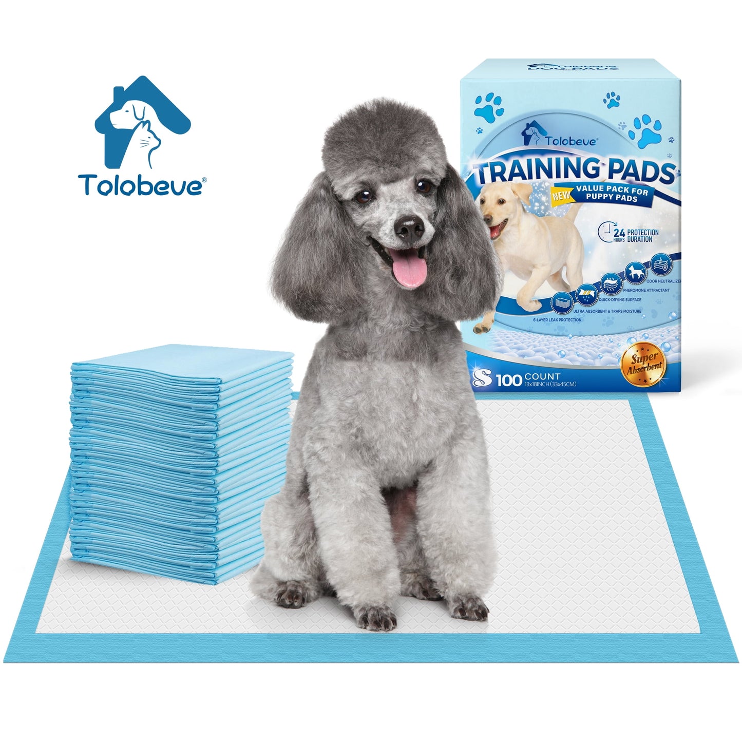 Tolobeve Training Pads, Dog & Puppy Pads,S, 13x18 in,100 Count,Disposable Dog Pee Pads