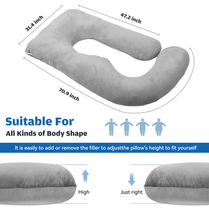 RUPOUN Pregnancy Pillow U Shaped Full Body Soft Maternity Pillow 70 Inch with Removable Velvet Cover