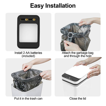 Riousery 4 Gallon Smart Trash Can 2-Pack, Touchless Sensor Bin with Silent Close and Odor Control, White