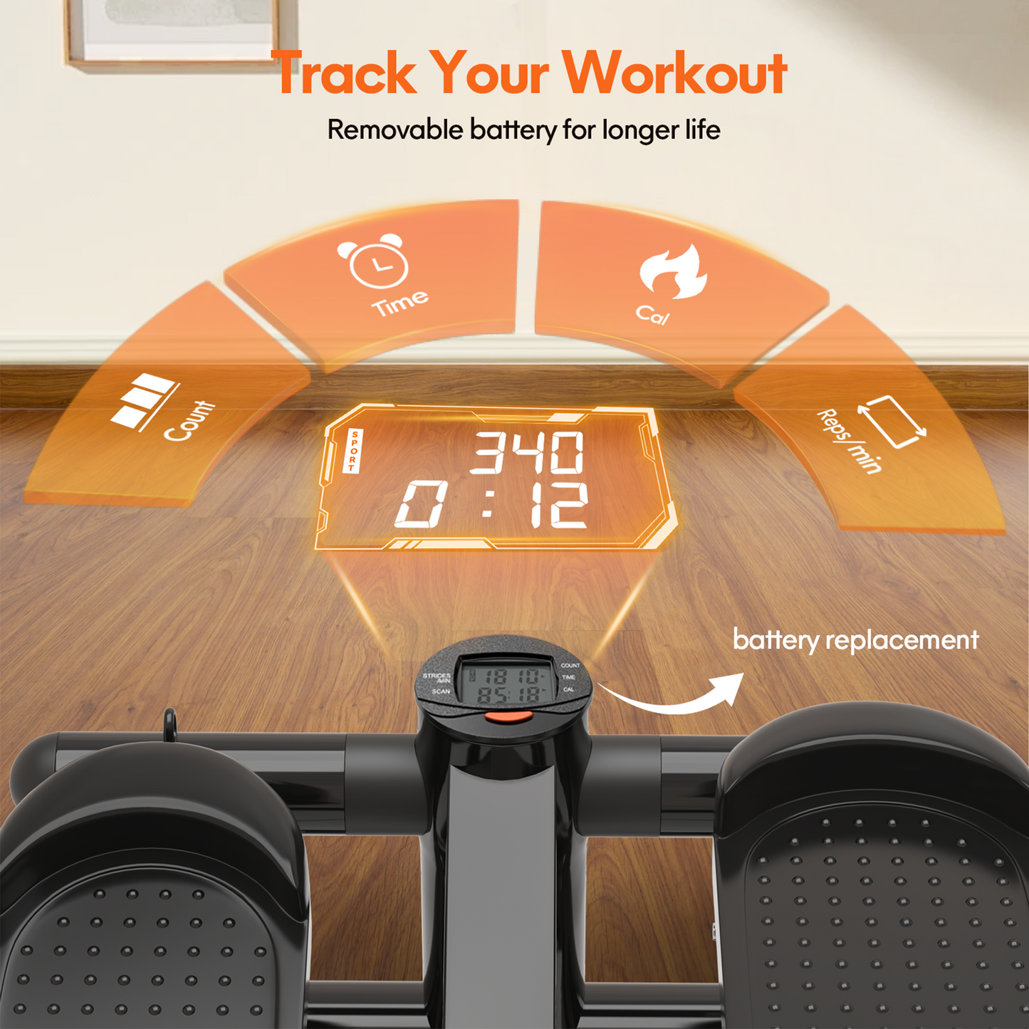 Opmukin Mini Steppers for Exercise, Mute the Sound with Resistance Bands, 331lbs Loading Capacity, Digital Monitor, Optional Twist Motion for Home Fitness - Dark Black