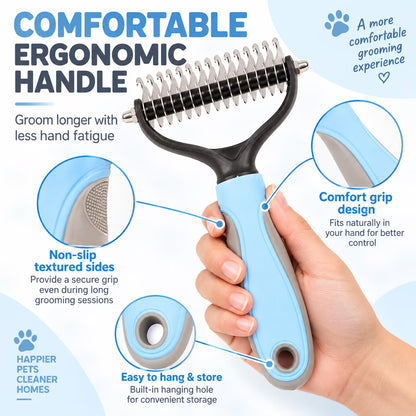 YWXZZYF Double Sided Pet Grooming Brush and Dematting Comb for Dogs & Cats, Undercoat Deshedding Tool, Blue (9.05 x 5.11 in)