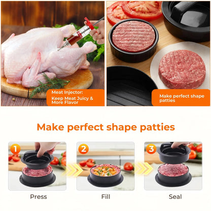 OHHANI GIidle accessory kit - spatula, barbecue brush, meat injector, etc. suitable for outdoor kitchen BBQ