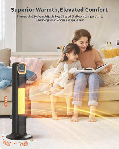 NFTIGB Space Heaters for Home, 24" 1500W Oscillating Electric Tower Electric Heater with Remote, PTC Ceramic Fast Heating,Black,New