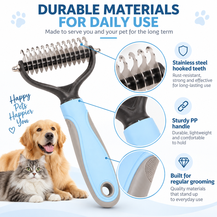 YWXZZYF Double Sided Pet Grooming Brush and Dematting Comb for Dogs & Cats, Undercoat Deshedding Tool, Blue (9.05 x 5.11 in)