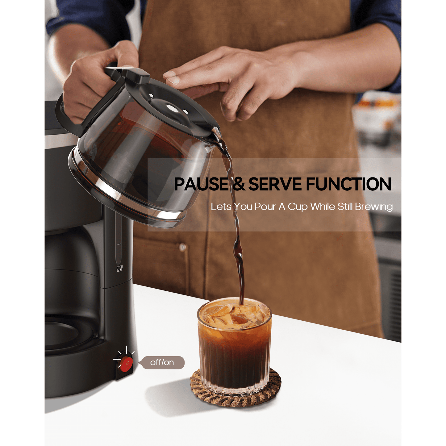 Suodoka Drip Coffee Maker, Easy Brew Compact Size, with Glass Carafe, Removable Filter, Black, New