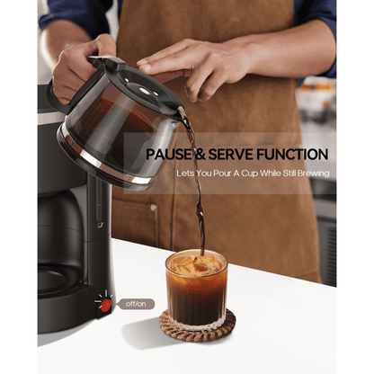 Suodoka Drip Coffee Maker, Easy Brew Compact Size, with Glass Carafe, Removable Filter, Black, New