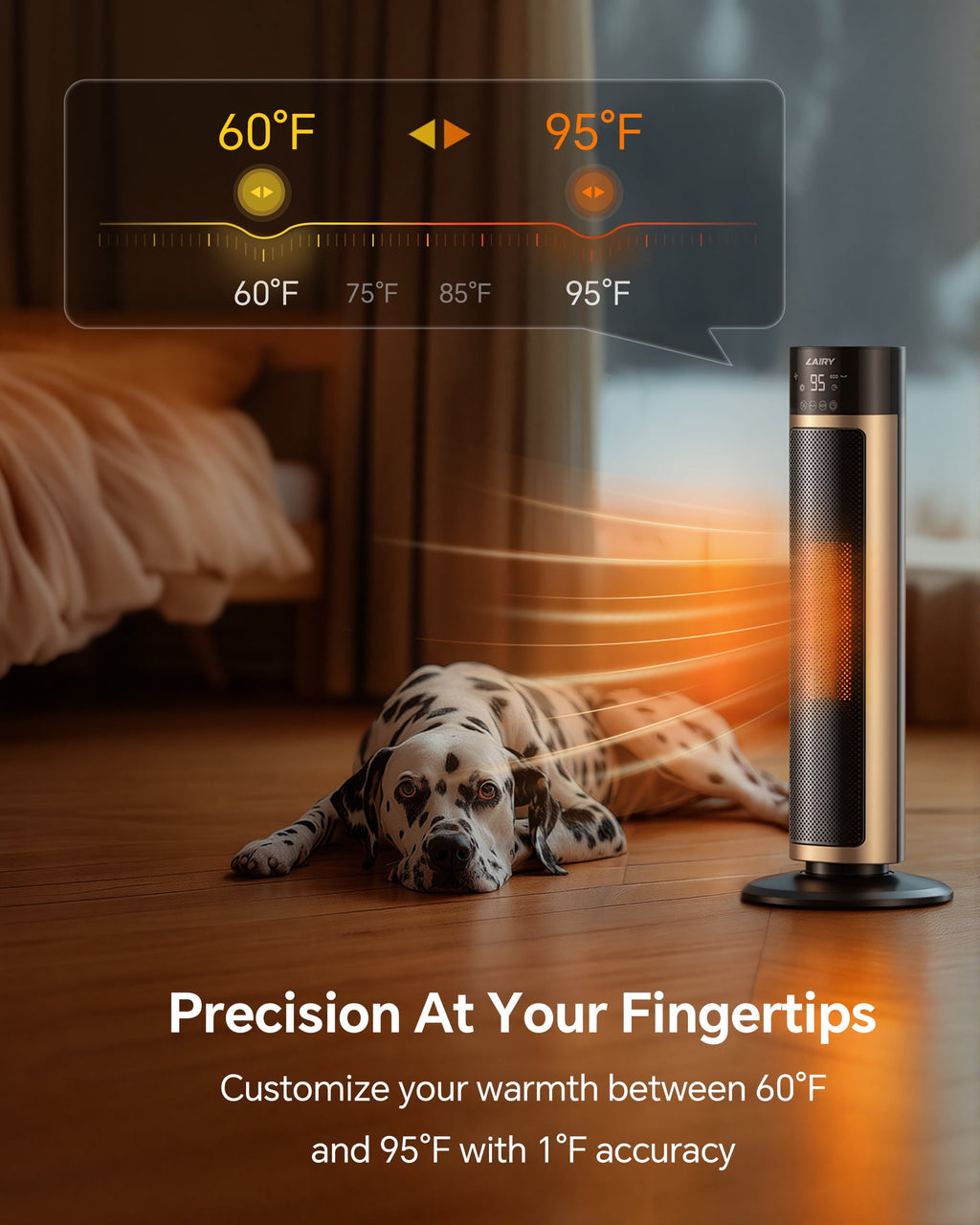 1500W Space Heater Large Room,24'' Electric Tower Heaters with Remote, Adjustable Thermostat, Black Gold