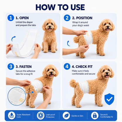 Sunypet Disposable Male Dog Wraps with Stretchy Waistband, Small, 50 Count – Leak-Resistant & Absorbent for Training, Travel, Excitable Urination