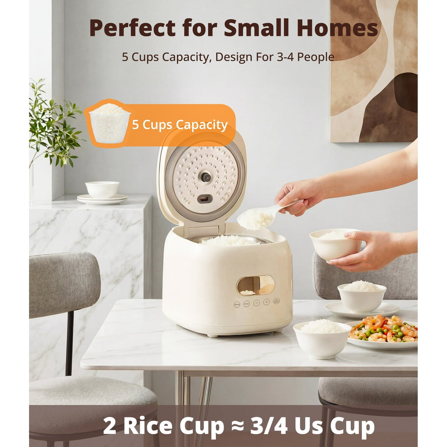 Casualife 3QT Rice Cooker with Starch-Reducing Steamer, 10-in-1 Multicooker with No-Coating Inner Pot and 24-Hour Timer, White