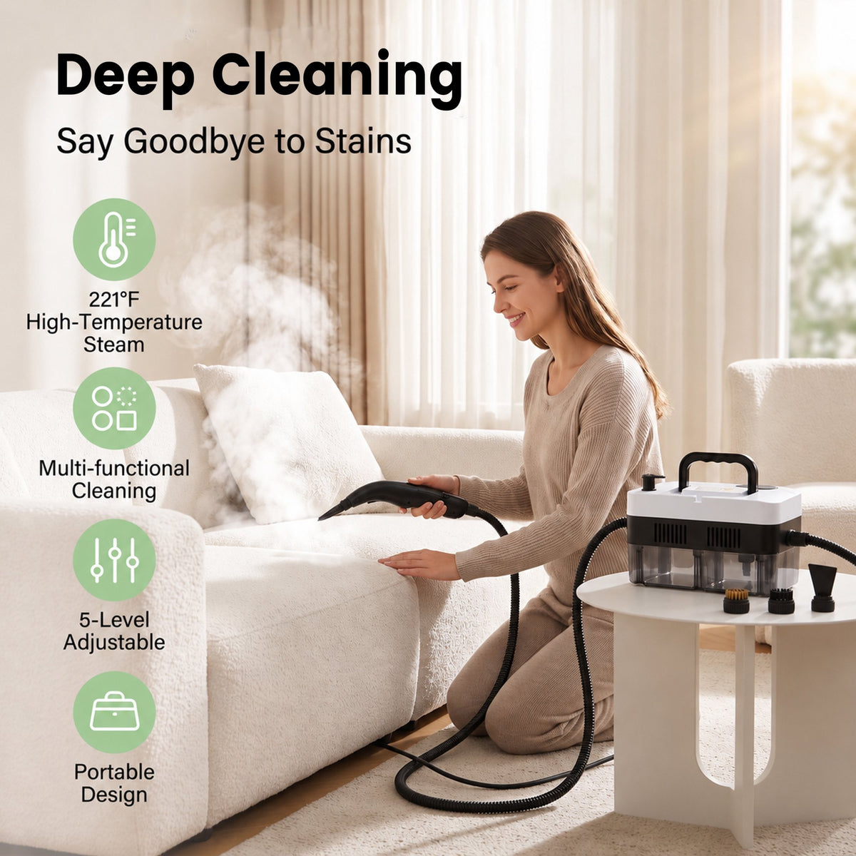 WZAUJKL 221 Degrees High Temp Steam Cleaner, Handheld Steam Cleaner Set with Brushes, White, 9-Piece