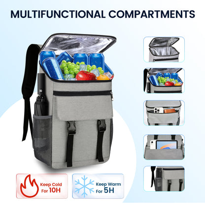 OHHANI Backpack Cooler, 30 Can Insulated Soft Cooler Bag, Waterproof Leakproof Portable for Camping, Beach, Picnic, Hiking, BBQ, Gray