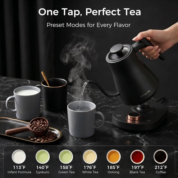 Casualife 0.8L Gooseneck Electric Kettle, Digital Temperature Control Electric Tea Kettle with Keep-Warm & 60s Memory, Safe Easy Clean for Home Office.