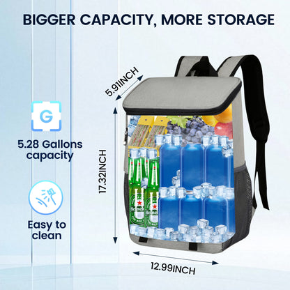 OHHANI Backpack Cooler, 30 Can Insulated Soft Cooler Bag, Waterproof Leakproof Portable for Camping, Beach, Picnic, Hiking, BBQ, Gray