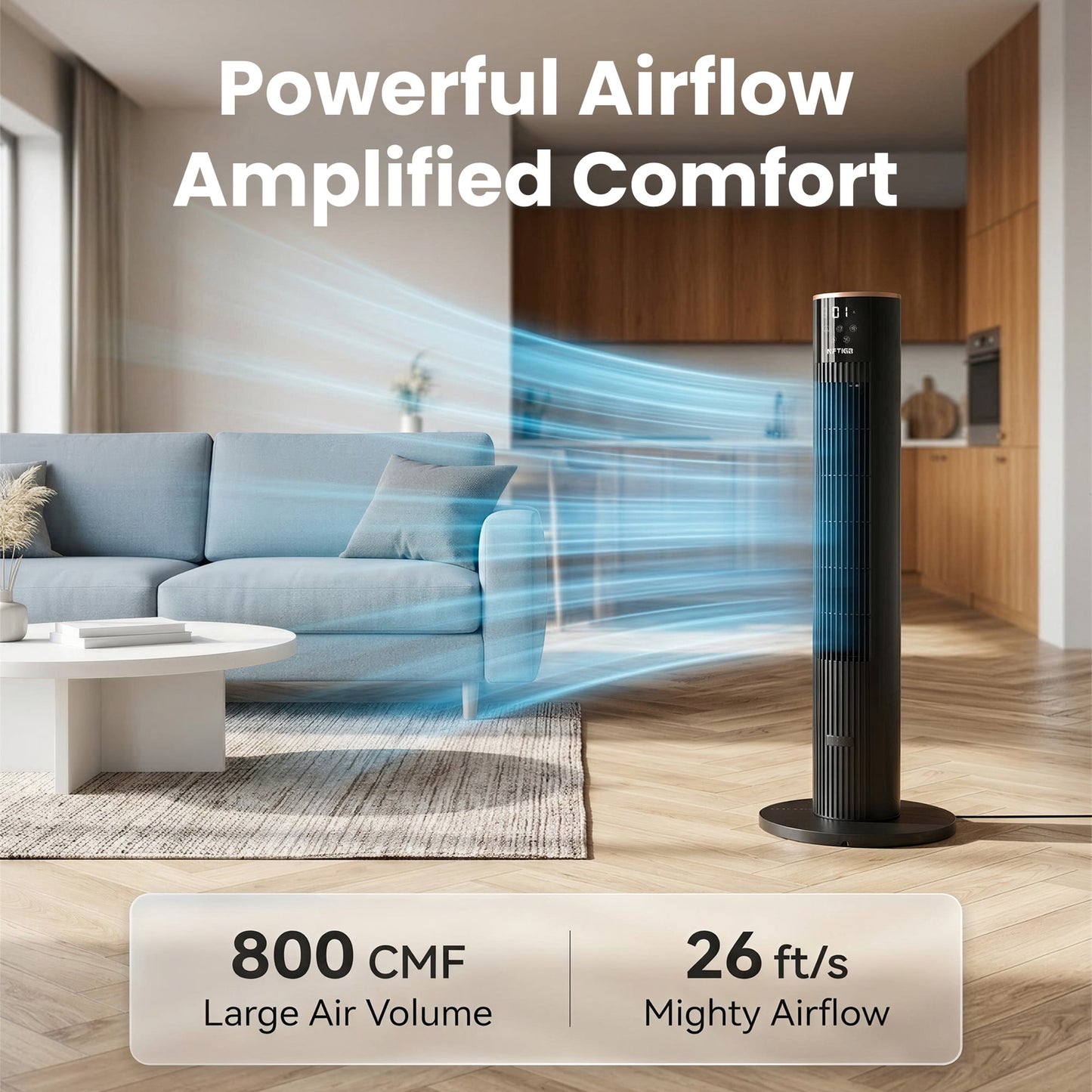 NFTIGB 36'' Tower Fan with Remote, 70° Oscillating Bladeless Floor Fan for Bedroom, 3 Modes, 12H Timer, Digital Display, Black